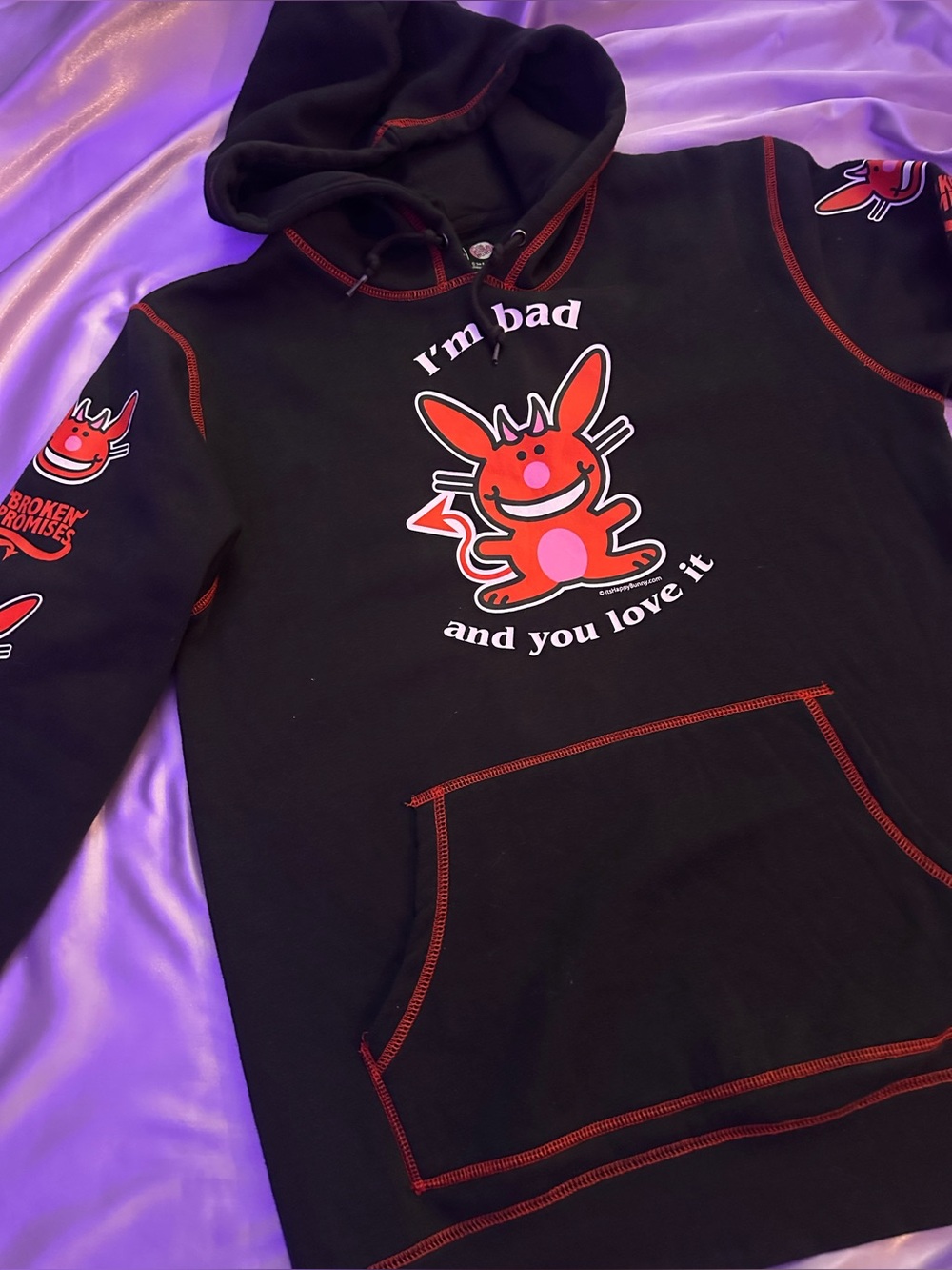 Broken Promises x It’s Happy Bunny Hoodie M Y2K Contrast Stitch Cybergoth